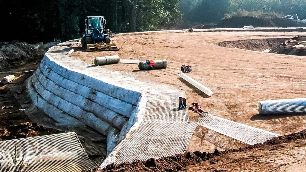 Geosynthetic-reinforced-soil-structure-with-geogrid-solution-Secugrid-Wrap-